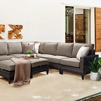 Carter  Sectional Set -  Brown Mixed Wicker/ Taupe cushion