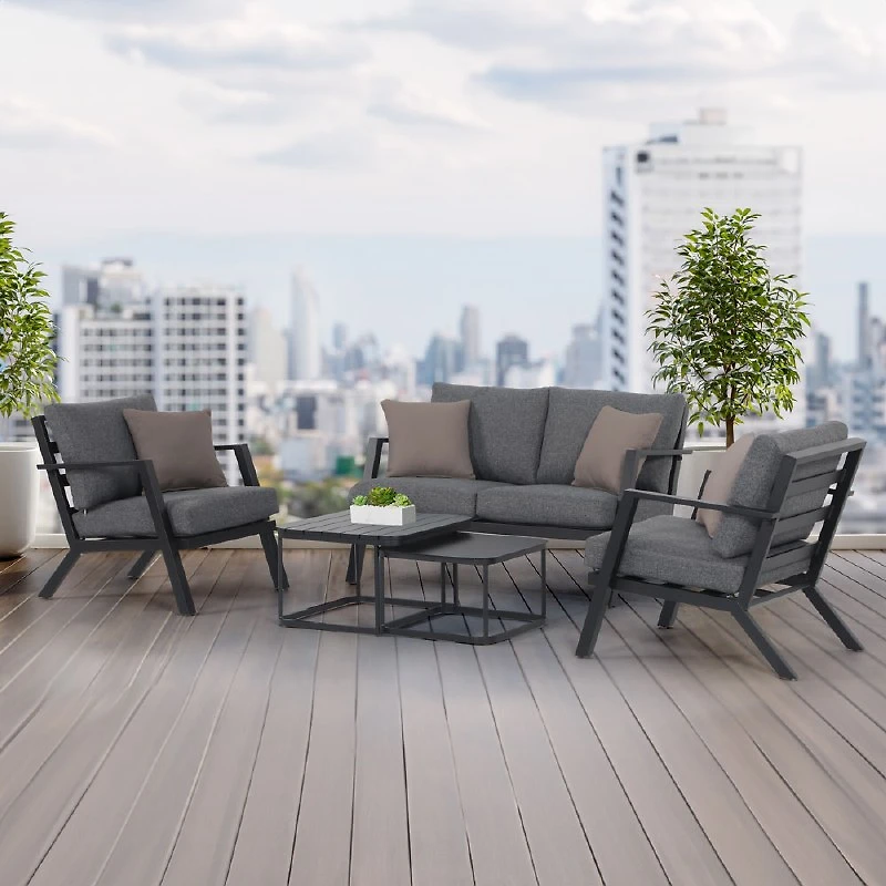 Kyoto Conversation Set – Black Frame - Charcoal Cushions