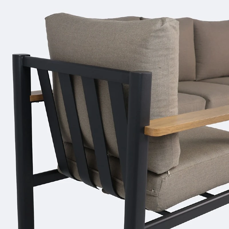 Rumi Sofa Conversation Set - Woodlook/Black Frame / DotBella Truffle Cushion