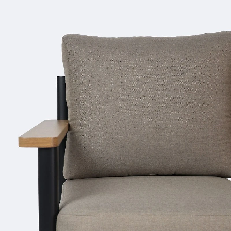 Rumi L-Shape Sectional - Woodlook/Black Frame / DotBella Truffle Cushion