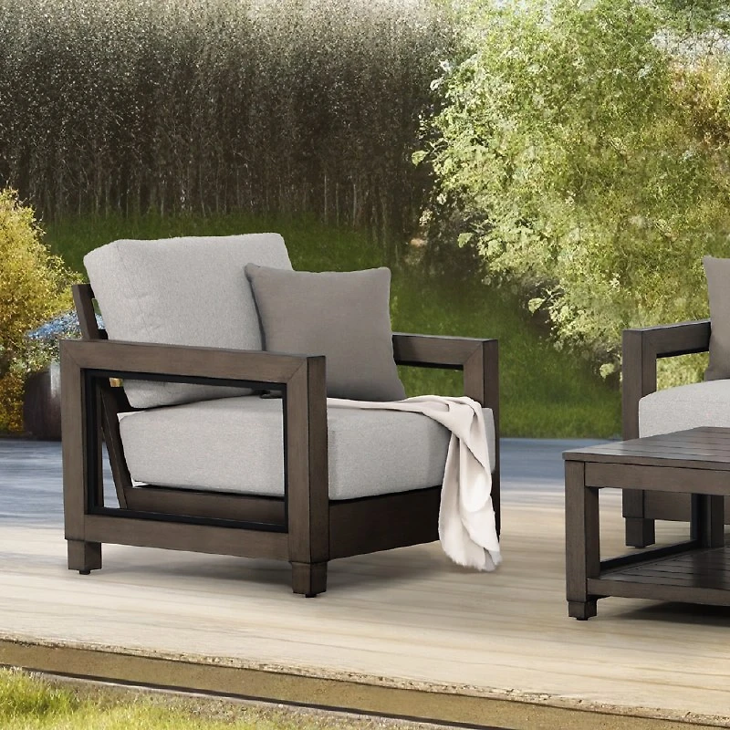 Denver Club Chair – Brushed Chocolate Frame - Tan Cushions