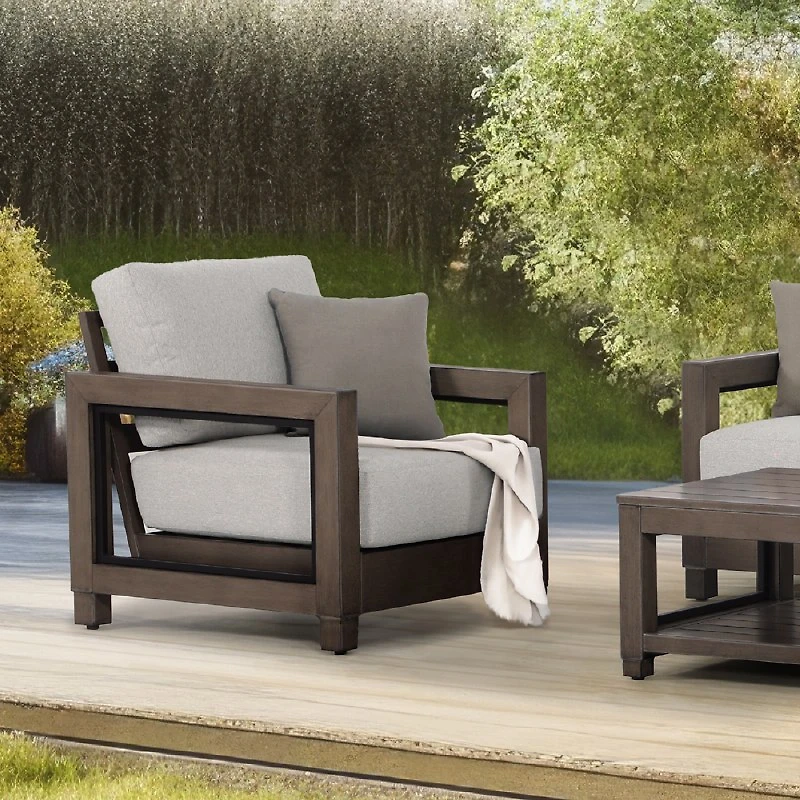 Denver Club Chair – Brushed Taupe Frame - Tan Cushions