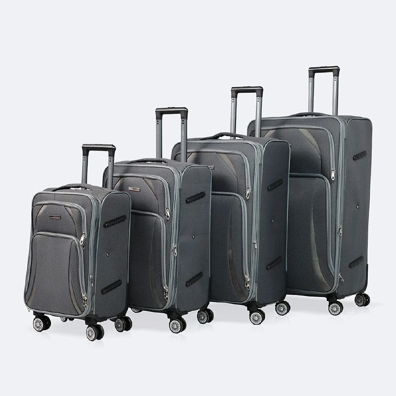 4-Piece Soft Side Spinner Wheels Luggage Set- Grey