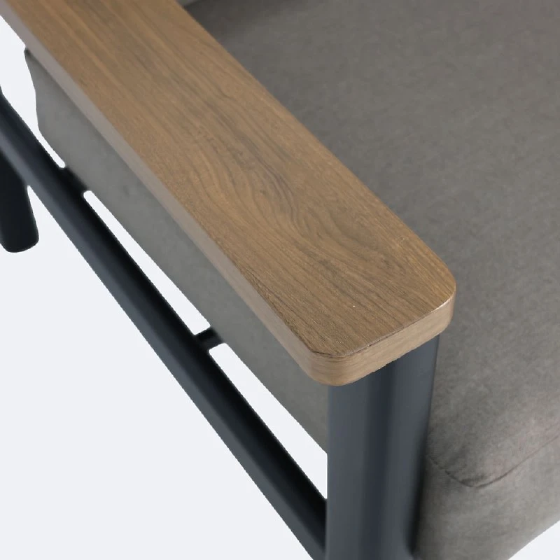 Rumi L-Shape Sectional - Woodlook/Black Frame / DotBella Truffle Cushion