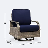 Bayside Swivel Club Chair - Mixed Beige Wicker/Sunbrella Canvas Navy Cushion