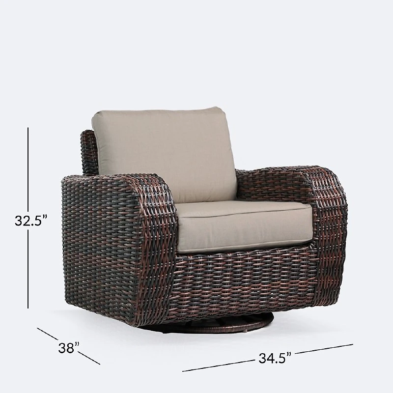 Willow Swivel Club Chair - Brown Mixed Wicker/Sand Cushion