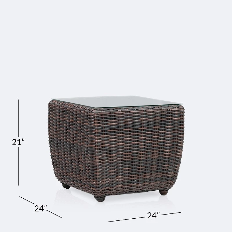 Willow End Table - Brown Mixed Wicker/Glass Top