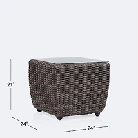 Willow End Table - Brown Mixed Wicker/Glass Top