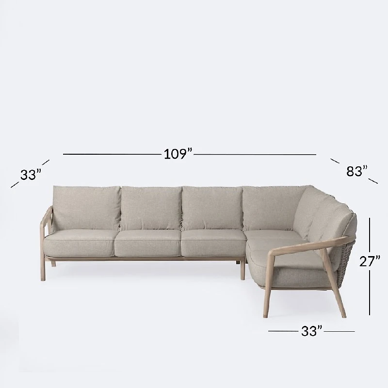 Celine Left Hand Facing Sectional - Driftwood Frame, Mushroom Cushions