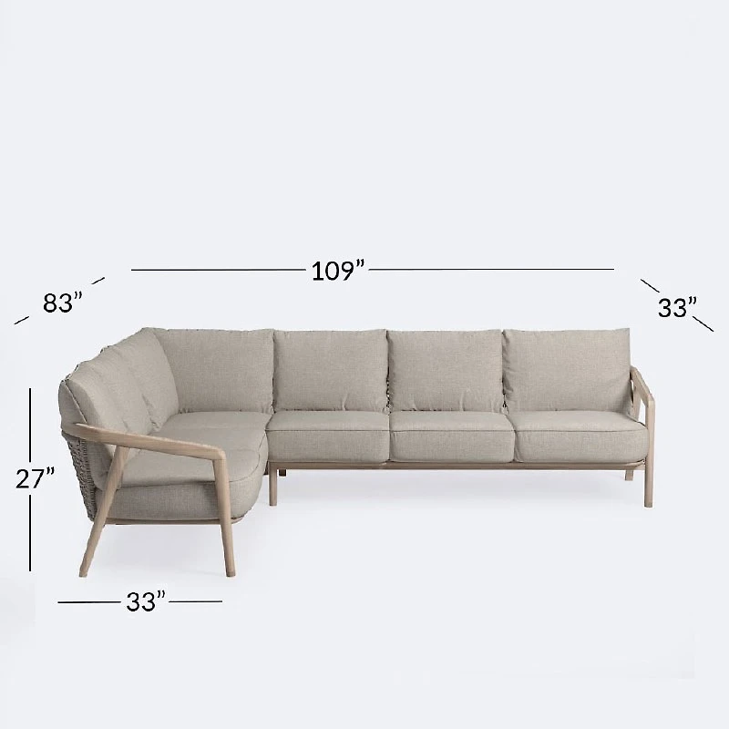 Celine Right Hand Facing Sectional - Driftwood Frame, Mushroom Cushions