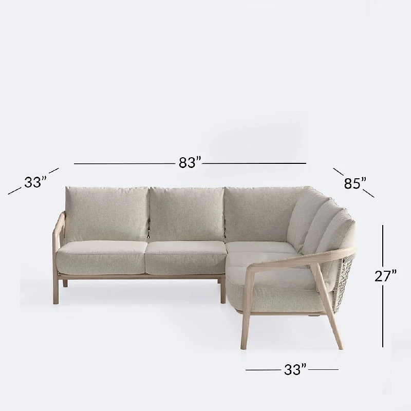 Celine Square Sectional - Driftwood Frame, Mushroom Cushions