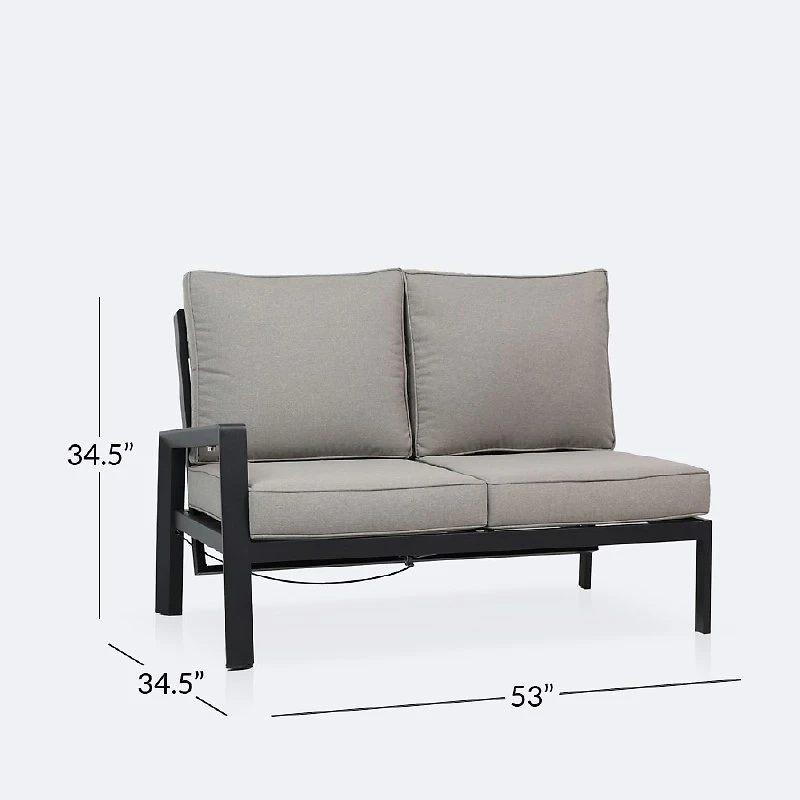 Elloise Left Hand Facing Reclining Loveseat- Black Frame, Grey Clay Cushions
