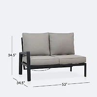 Elloise Left Hand Facing Reclining Loveseat- Black Frame, Grey Clay Cushions