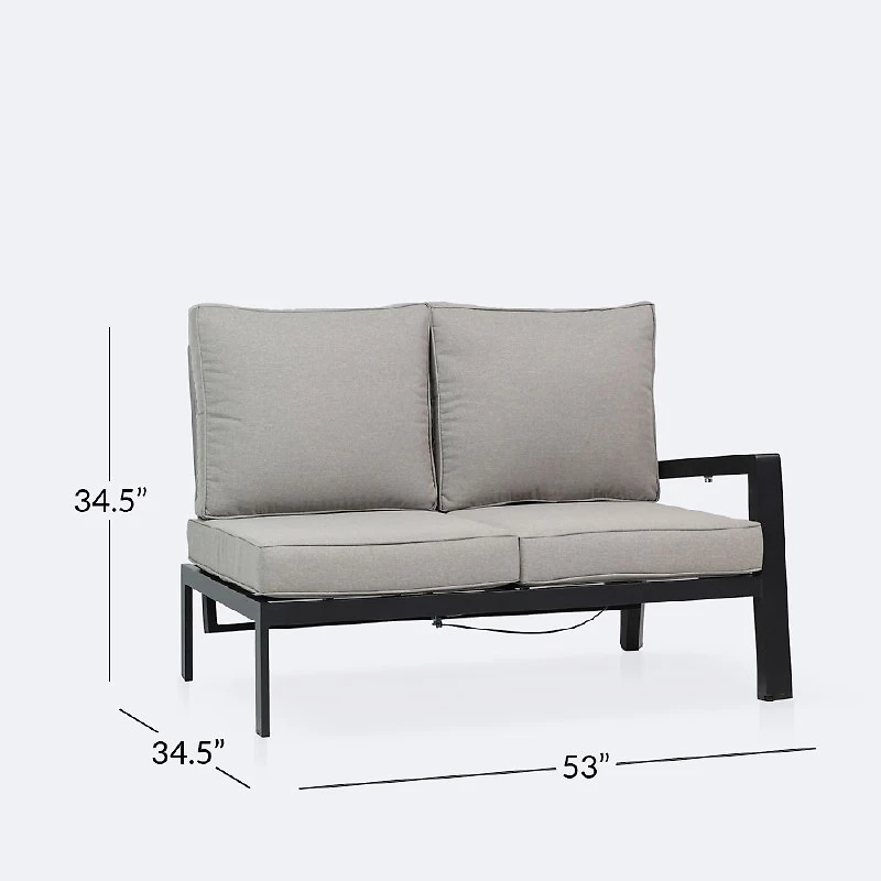 Elloise Right Hand Facing Reclining Loveseat- Black Frame, Grey Clay Cushions
