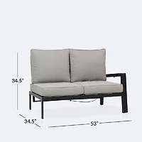 Elloise Right Hand Facing Reclining Loveseat- Black Frame, Grey Clay Cushions