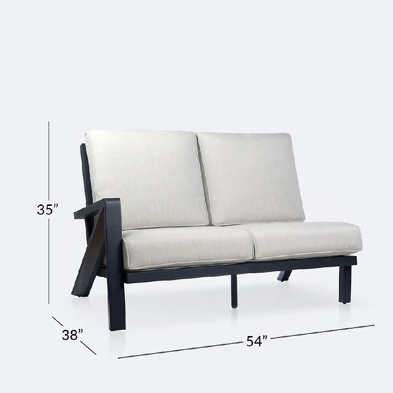 Eros Left Hand Facing Loveseat, Black Frame, Sand Cushions