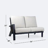 Eros Left Hand Facing Loveseat, Black Frame, Sand Cushions
