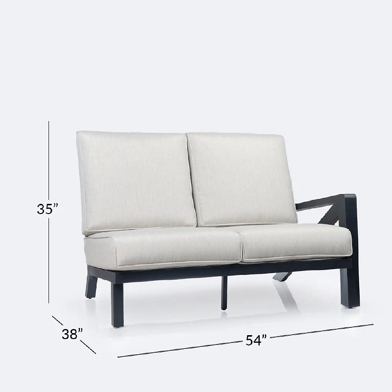 Eros Right Hand Facing Loveseat, Black Frame, Sand Cushions