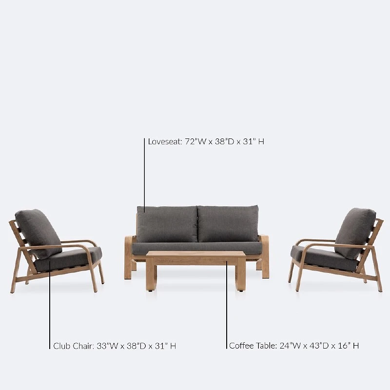 Harbour Conversation Set - Woodlook Frame - Dark Grey Cushions