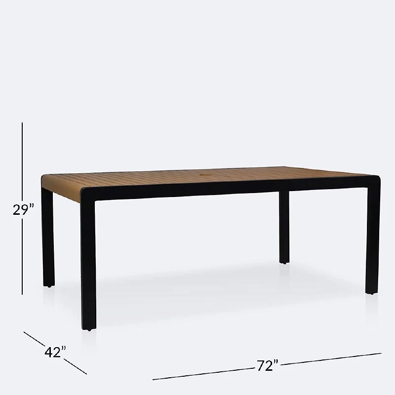 Napa Dining Table - Black Frame - Wood-look Slat Table Top