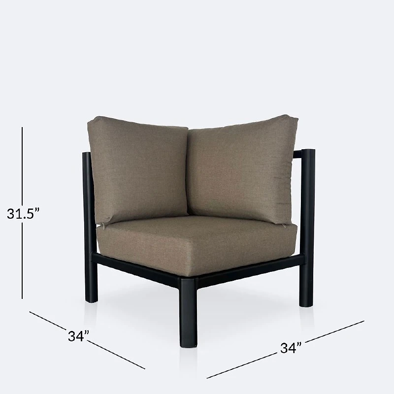 Rumi Corner Chair - Woodlook/Black Frame / DotBella Truffle Cushion