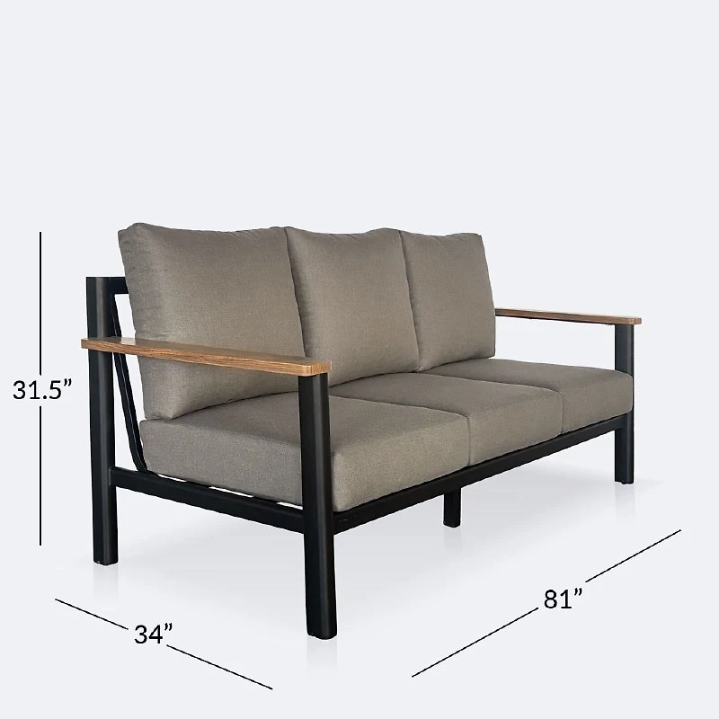 Rumi Sofa - Woodlook/Black Frame / DotBella Truffle Cushion
