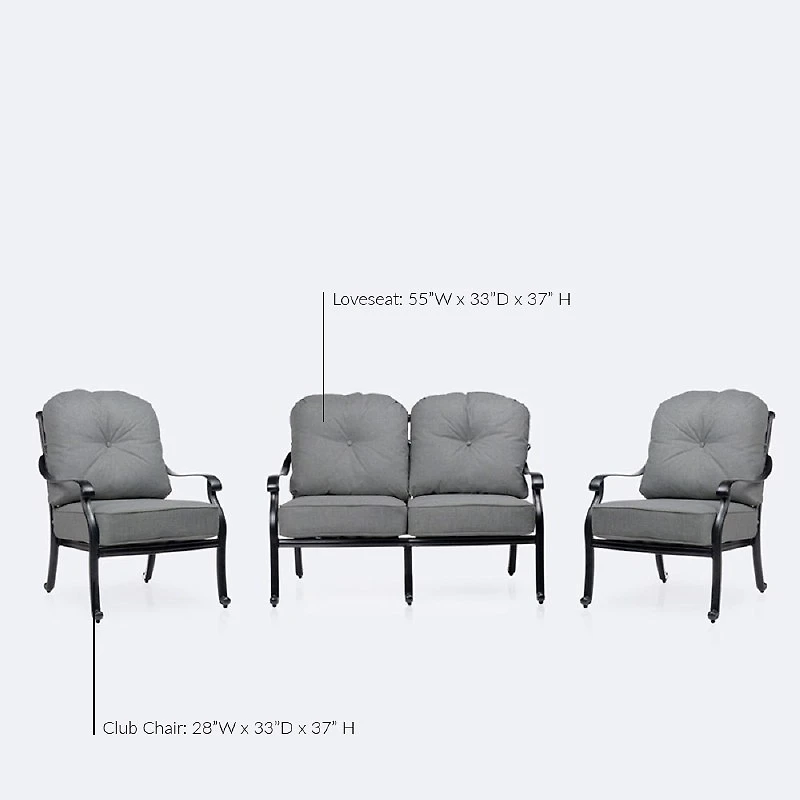 Blanca Loveseat Conversation Set – Black Tippet Frame – Dark Grey Cushions
