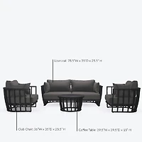 Capri Conversation Set with Coffee Table– Black Frame - Ash Grey Cushions