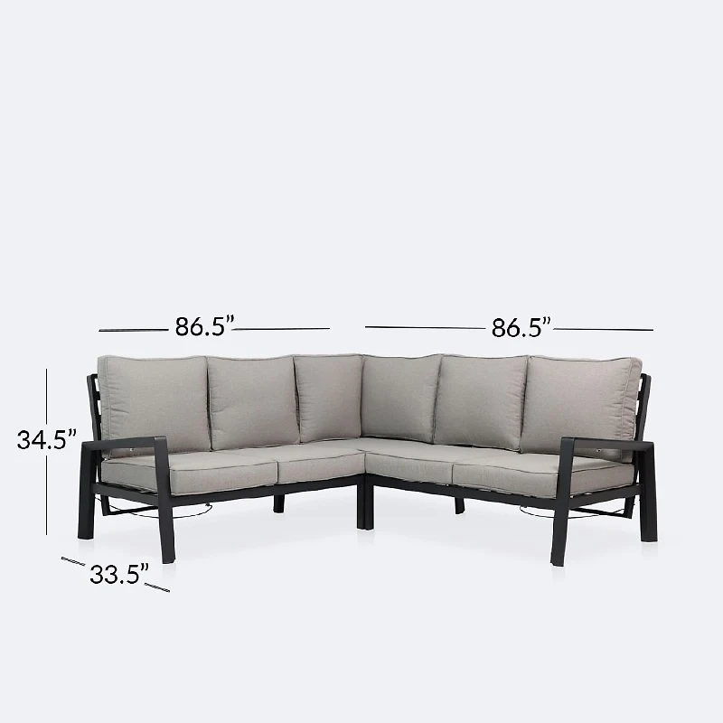 Elloise Reclining Sectional  - Black Frame, Grey Clay Cushions