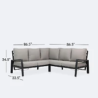 Elloise Reclining Sectional  - Black Frame, Grey Clay Cushions