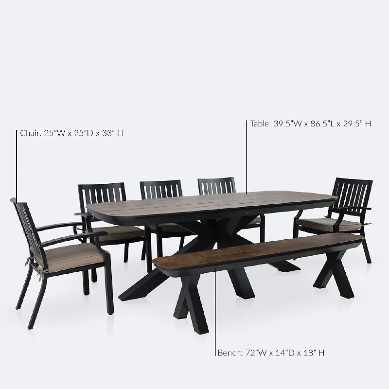 Ethan Dining Set with Ethan Bench and Belvedere Armchairs - Black