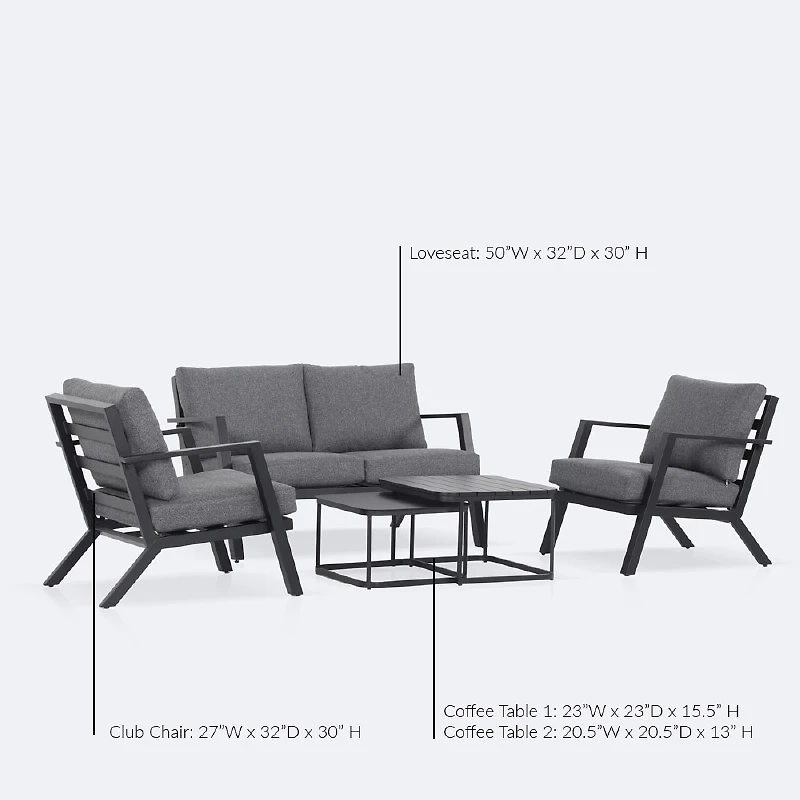 Kyoto Conversation Set – Black Frame - Charcoal Cushions