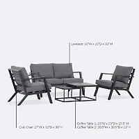 Kyoto Conversation Set – Black Frame - Charcoal Cushions