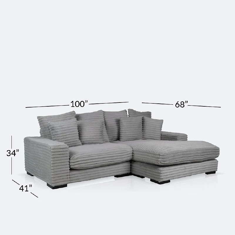Luna Ultra Plush Sectional with Dual Cupholders and USB Ports - Grey