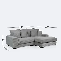 Luna Ultra Plush Sectional with Dual Cupholders and USB Ports - Grey