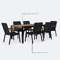 Napa Dining Set- Black Frame - Wood-look Slat Table Top - Seats 6