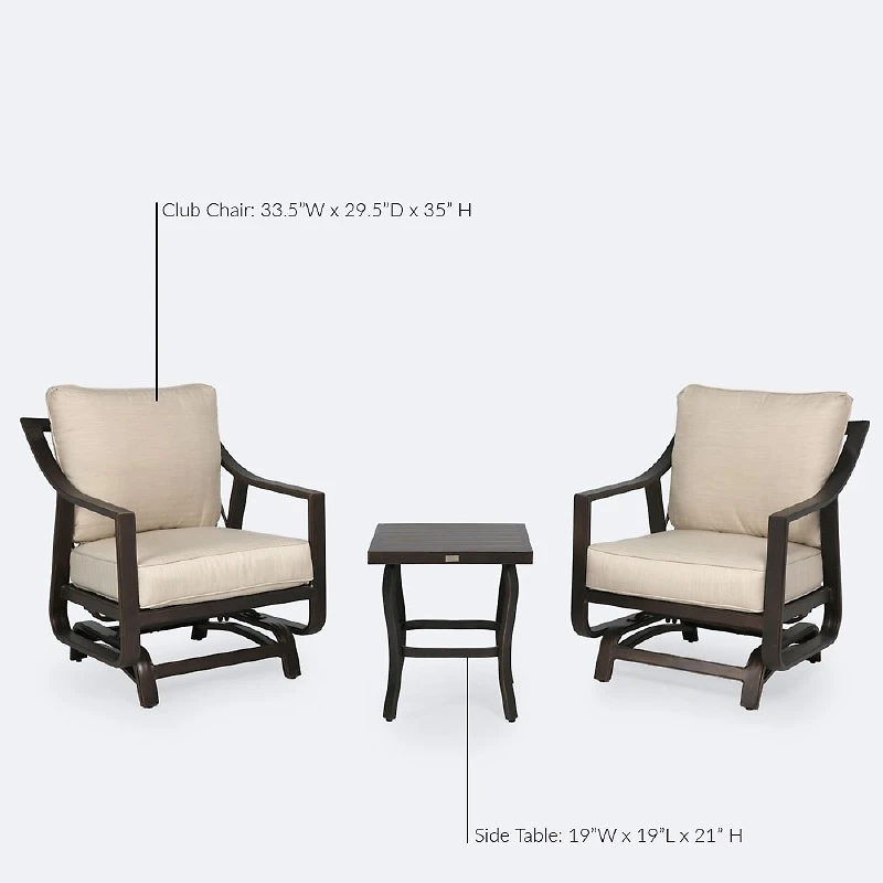 Riviera Conversation Set - Seats 2 - Brushed Bronze/Cream Cushion