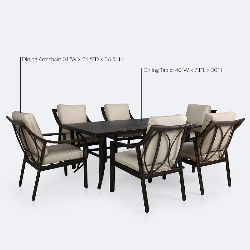 Riviera Dining Set - Seats 6 - Brushed Bronze Frame/Cream Cushion