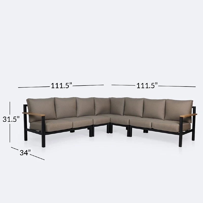 Rumi Sectional - Large - Woodlook/Black Frame / DotBella Truffle Cushion