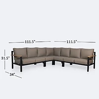 Rumi Sectional - Large - Woodlook/Black Frame / DotBella Truffle Cushion