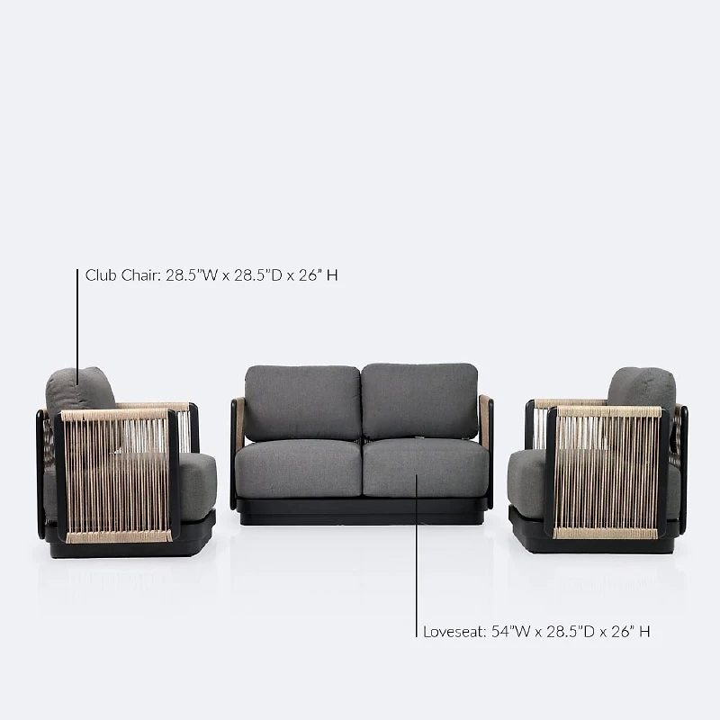 Tova Loveseat Conversation Set - - Black Frame, Ash Gray Cushions