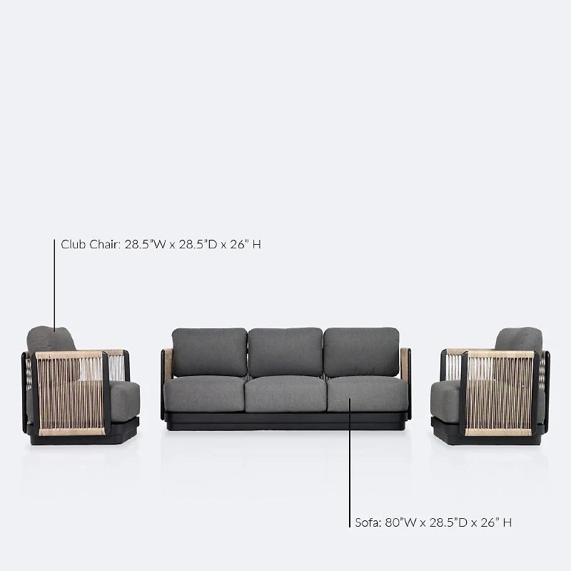 Tova Sofa Conversation Set - Black Frame, Ash Gray Cushions