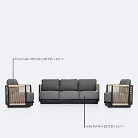 Tova Sofa Conversation Set - Black Frame, Ash Gray Cushions