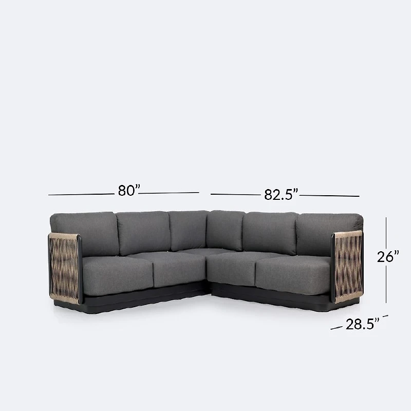Tova Sectional - Black Frame, Ash Gray Cushions