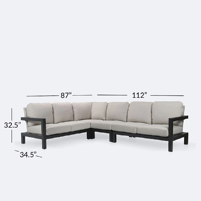 Troy Sectional - Black Frame - Beige Cushions