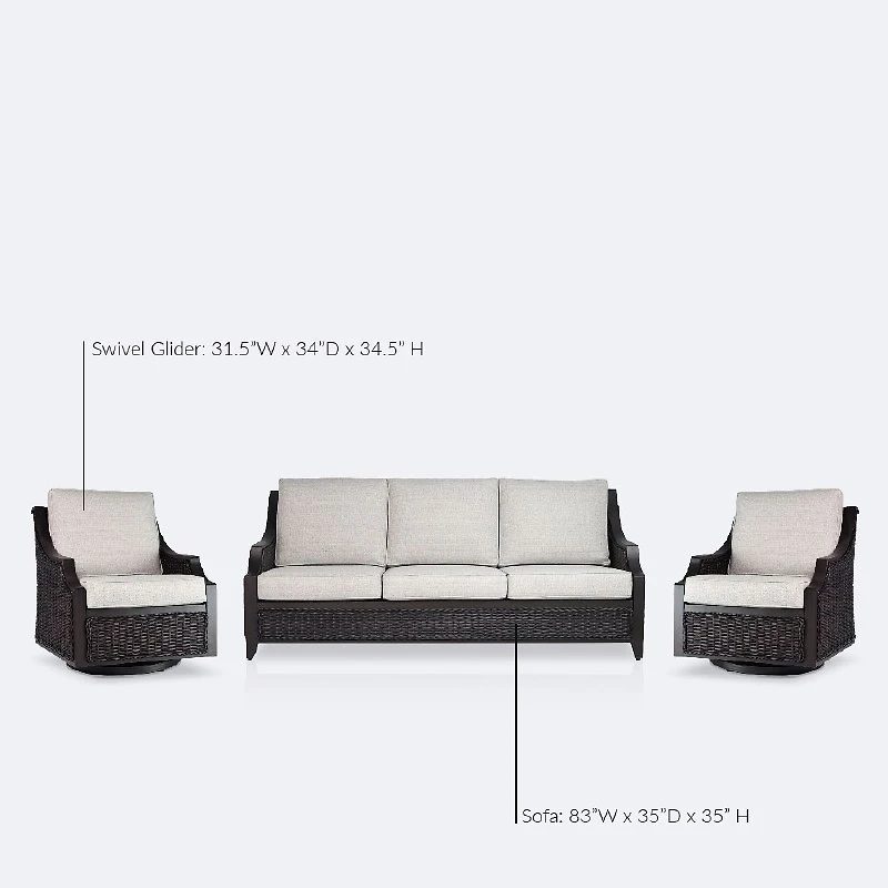 Vienna Sofa Conversation Set - Brown Frame/Wicker, Linen Cushions