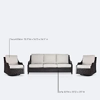 Vienna Sofa Conversation Set - Brown Frame/Wicker, Linen Cushions