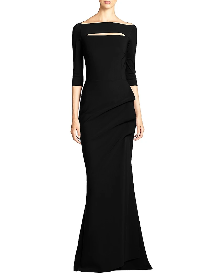 Kate Slit-Detail Boatneck Gown
