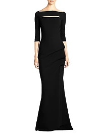 Kate Slit-Detail Boatneck Gown