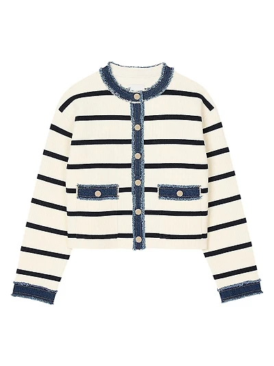 Stripy Cardigan with Denim Details